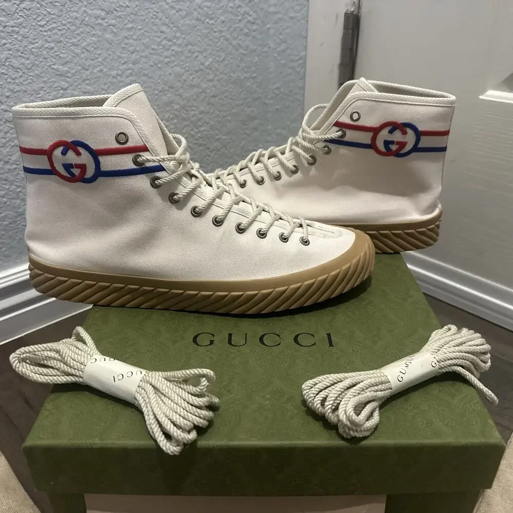 Authentic GUCCI INTERLOCKING G FABRIC BOOTIE SNEAKERS GG 11 (fits USA 12) 703033